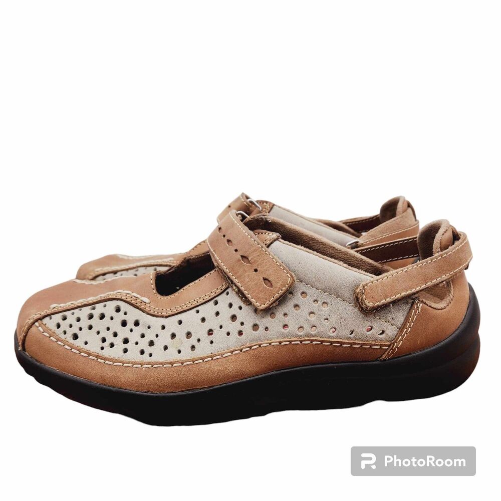 Klogs Womens 6.5 Strada Mary Jane Leather Shoes 2-Tone Brown Perforated Adjust